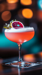 Unusual cocktails for the bar with different unique ornament and decorations. Refreshing drinks and light drinks.