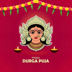 Happy Durga Puja Banner Collection with Goddess Illustration and Traditional Decorations Bengali Woman 