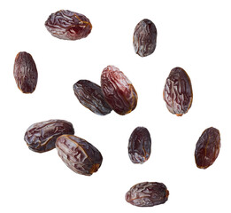 Dried sweet Date fruit falling in the air isolared on white background
