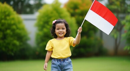 Adorable female children hold indonesian flag