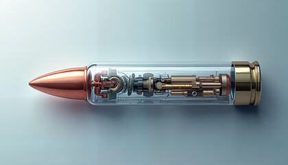 Transparent bullet showcasing intricate internal machinery
