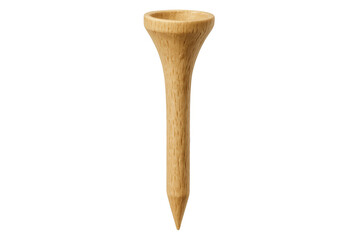 Wooden golf tee positioned vertically, isolated on transparent surface, awaiting precise stroke