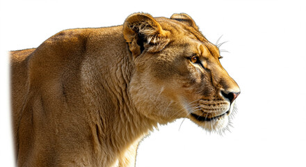 Obraz premium Close-up portrait of a lioness with majestic gaze and a natural skin texture showcasing the power and beauty of this majestic feline predator