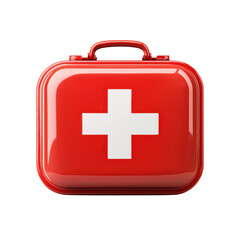 Obraz premium Shiny Red First Aid Kit Emergency Medical Supplies Help Box Healthcare on transparent background