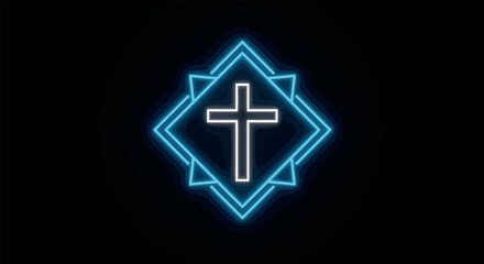 Obraz premium Neon Light Christian Cross Symbol Design