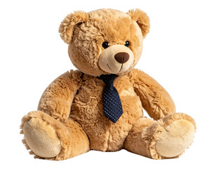 Obraz premium Angled View of Plush Teddy Bear with Tie and Stitching Details – Transparent Background