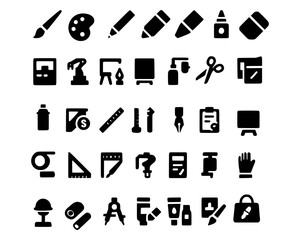 Collection of Art and Design Tools Icons Brushes, Pencils, and More