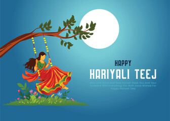 Abstract vector illustration for Indian festivals Hariyali Teej and Hartalika Teej with vibrant hues, festive swings, and cultural motifs for greeting cards, posters, and banners.