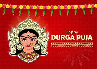 Happy Durga Puja Banner Collection with Goddess Illustration and Traditional Decorations Bengali Woman 