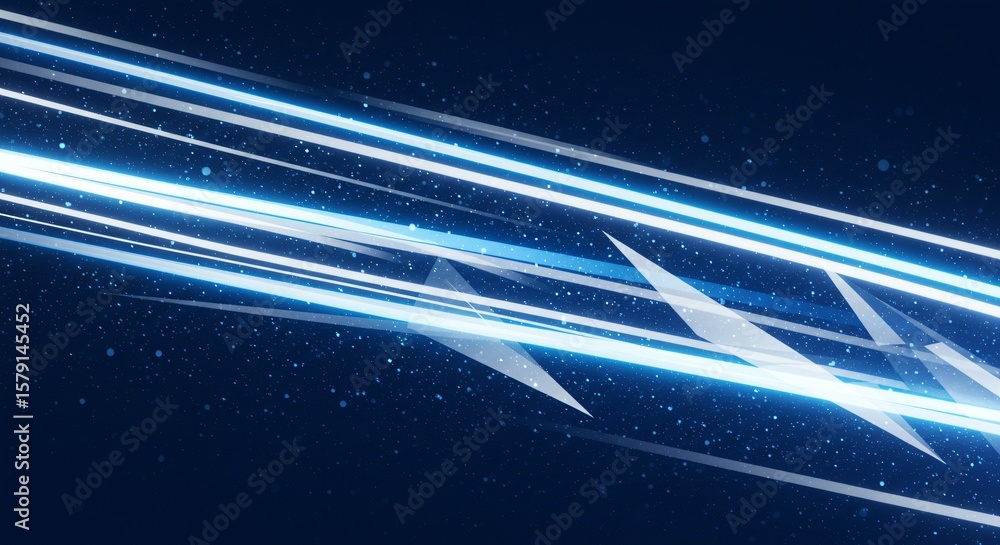 Poster abstract background with blue and white light streaks and triangular shapes on a dark backdrop