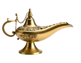 Antique Magic Genie Lamp with Ornate Carvings, Isolated on White PNG
