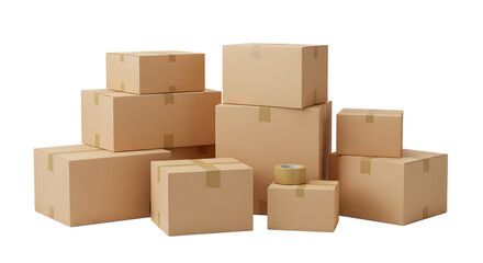 Stack of Cardboard Boxes: E-commerce Shipping, Logistics, and Warehouse Storage Concept; Neutral Beige Tones, Clean Minimalist Style, Efficient and Organized Mood.