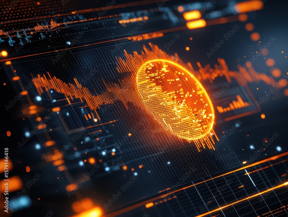 Aufkleber economy forex background concept. abstract digital data visualization with vibrant orange elements a