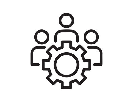 Teamwork concept with people icons and gear mechanism isolated on white background