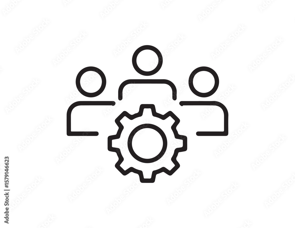 Poster teamwork and collaboration icon with a gear representing efficiency isolated on white background