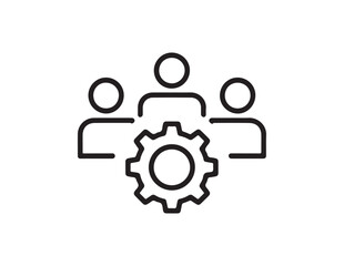 Teamwork and collaboration icon with a gear representing efficiency isolated on white background