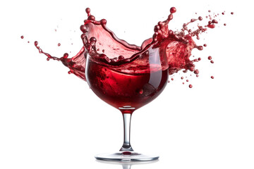 A dynamic splash of red wine erupts from a glass, captured in motion against a transparent background