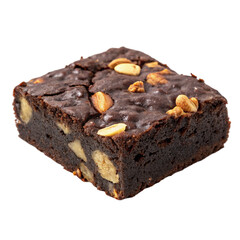 Closeup of a Chocolate Brownie with Nuts isolated on transparent background  
