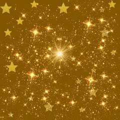 Golden Stars Glittering in Night Sky A Festive Celebration of Light and Magic