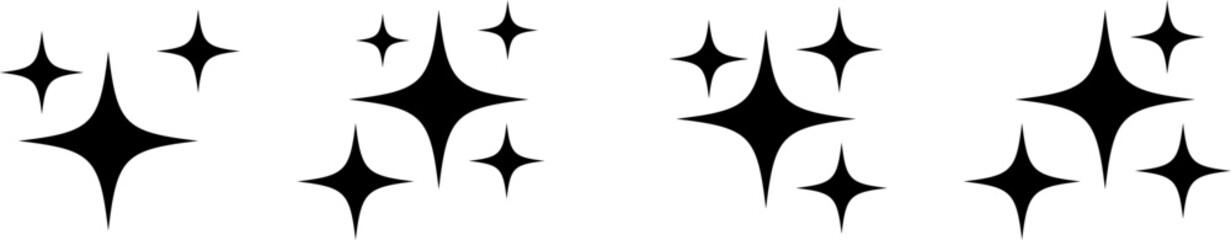 sparkle star icon set. Star shine twinkle glow. spark glitter symbol. magic party light. Collection of bright fireworks. modern Retro futuristic icons
