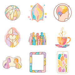 Fototapeta premium Colorful abstract icons representing World Mental Health Day concepts 