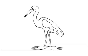 Naklejka premium Heron bird continuous one line art outline simple vector drawing minimalist best use for logo, Template for your design works. Vector illustration, heron, egret flapping its wings, side view.