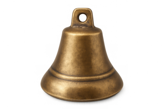 Golden metal handbell ringing against transparent backdrop, evoking nostalgic vintage servicescape