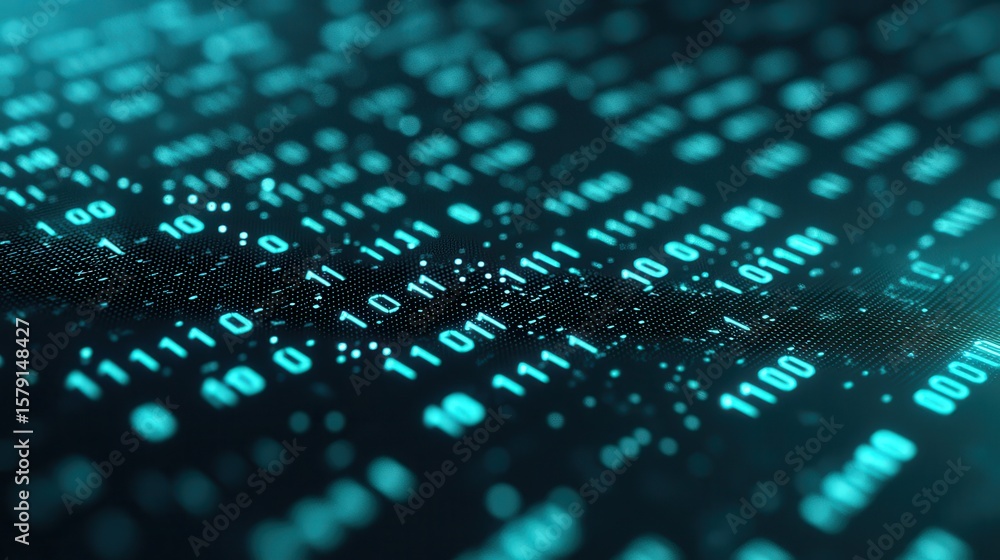 Poster economy forex background concept. digital data streams with binary code, illuminated in blue tones.