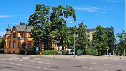 Sweden. Houses and streets in the city of Linköping. Östergötland province.