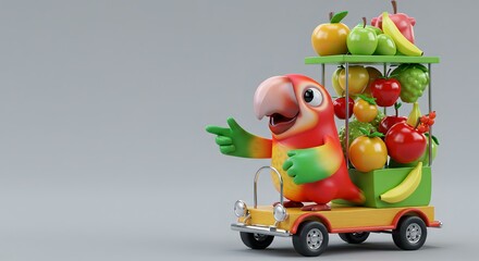 Obraz premium Fruitastic Parrot's Mobile Market!