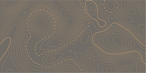 The stylized height of the topographic map contour in lines and contours. The concept of a conditional geography scheme and the terrain path. Ultra wide size. Orange on black. Vector illustration.