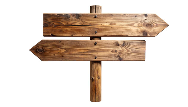 Direction Sign: A weathered wooden direction sign stands against a neutral backdrop, pointing the way forward. conveying the ideas of direction, choices, and travel.