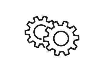 Two black interlocking gears icon symbolizing teamwork and industry isolated on white background
