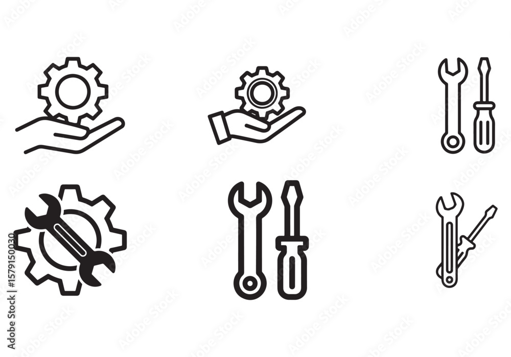 Aufkleber set of line art icons representing tools and gears isolated on white background