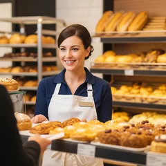 Fotobehang une vendeuse dans une boulangerie © ALF photo