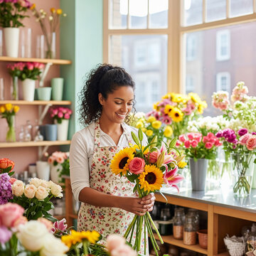 une fleuriste dans sa boutique
