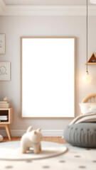 Blank mock up poster frame in childrens bedroom Scandinavian style interior background 3D render 3D
