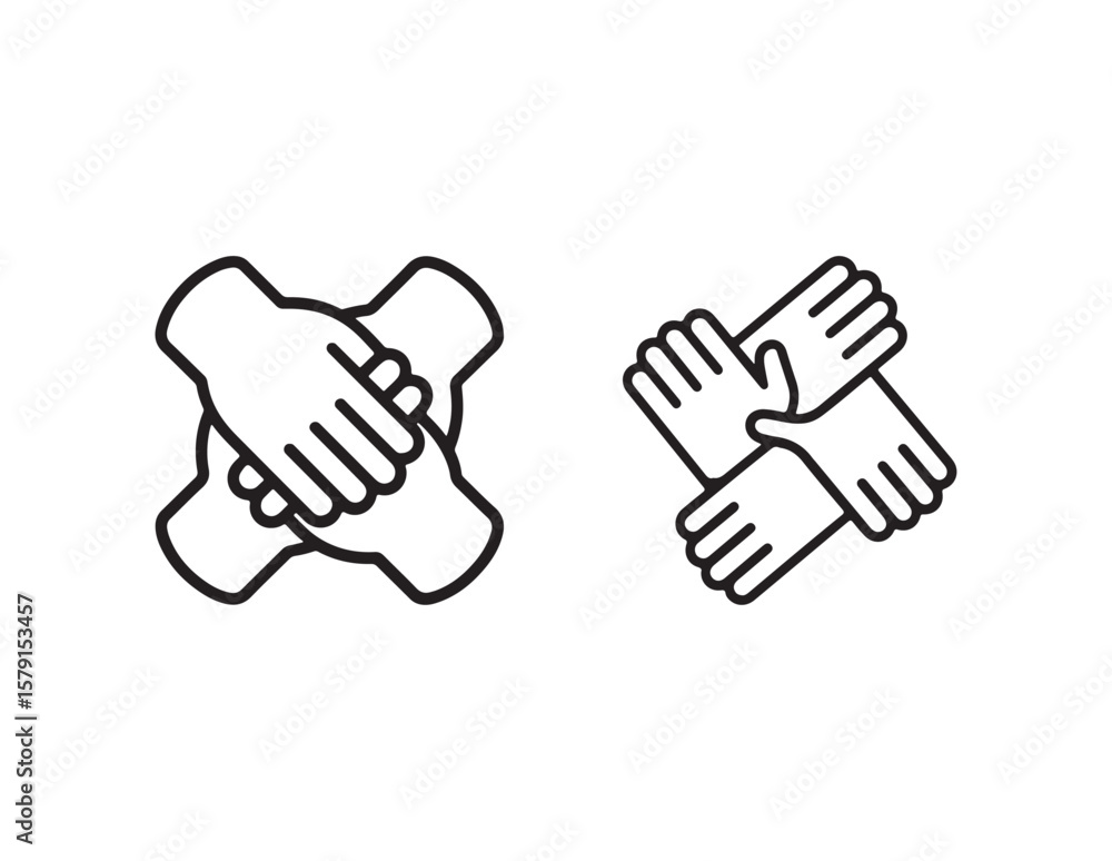 Aufkleber teamwork handshake icons representing unity and cooperation isolated on white background