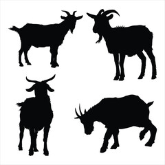 Set of Goat Silhouette Illustration Isolated on White Background