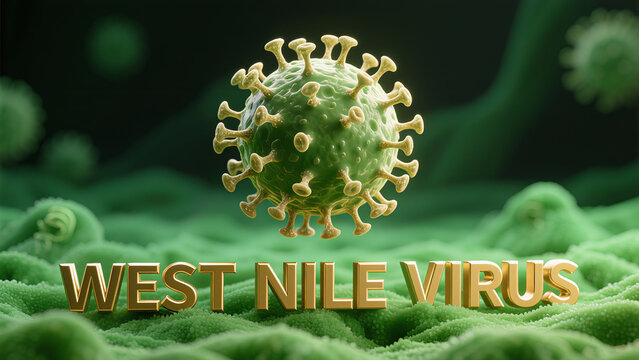 The West Nile virus model with a green background represents the understanding of arboviruses and is used for disease control science popularization and medical knowledge dissemination scenarios.
