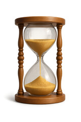 Classic wooden hourglass measuring time on transparent background