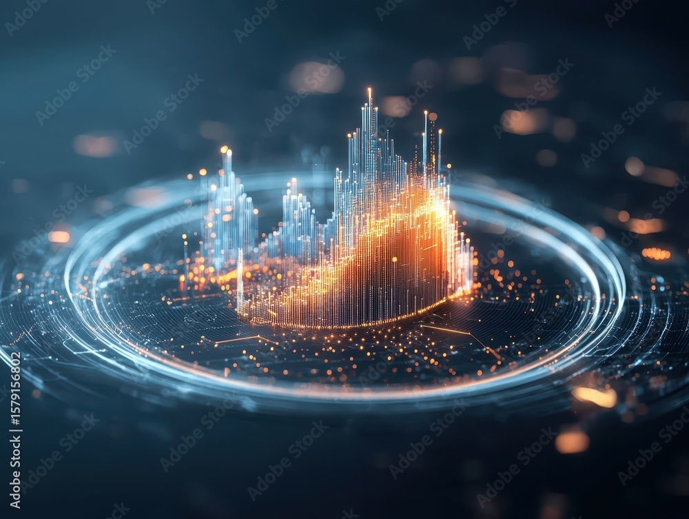 Aufkleber economy marketing 3d concept. digital abstract visualization of data with glowing elements and geome