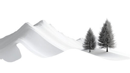 Snowy Mountain with Pine Tree on a Transparent Background
