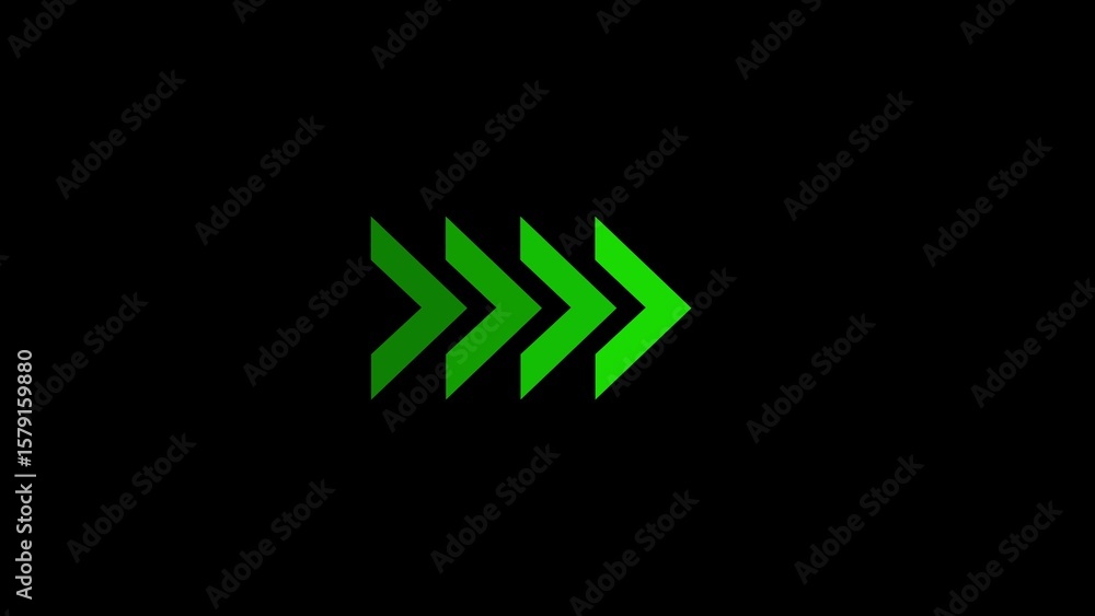 Poster green arrows pointing right on a black background representing forward progress