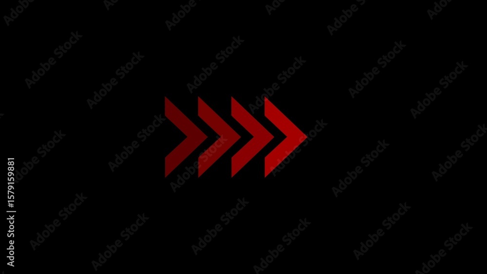 Poster red directional arrows pointing right on a black background representing progression and movement