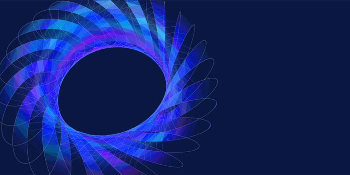 3D grid polygonale torus from blue elips in dark cyberspace. Quantum model computing.  Digital concept scientific, technology and computing.