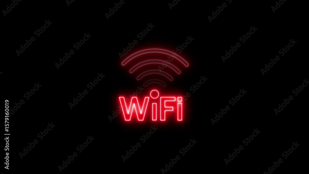 Aufkleber glowing red neon wifi icon on a black background representing internet connection