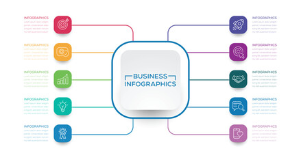 Business Infographic design template with icons and 10 options or steps. Can be used for presentations workflow layout, banner, process, diagram, flow chart, info graph, annual report.
