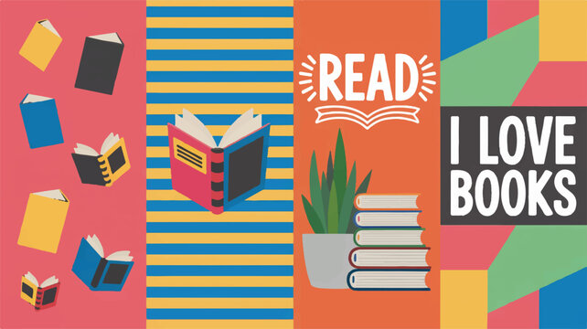 Colorful books and reading theme illustration yellow