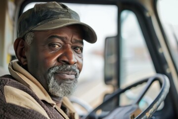 Mature man confidently driving a large vehicle